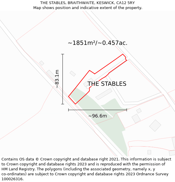 THE STABLES, BRAITHWAITE, KESWICK, CA12 5RY: Plot and title map