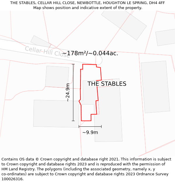 THE STABLES, CELLAR HILL CLOSE, NEWBOTTLE, HOUGHTON LE SPRING, DH4 4FF: Plot and title map