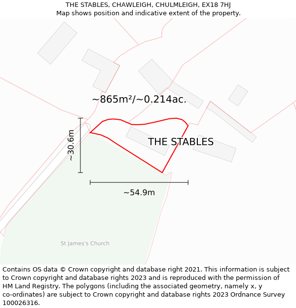 THE STABLES, CHAWLEIGH, CHULMLEIGH, EX18 7HJ: Plot and title map