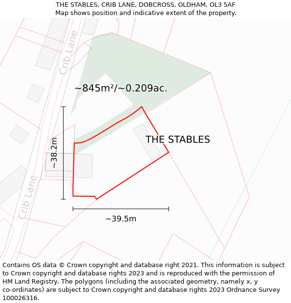 THE STABLES, CRIB LANE, DOBCROSS, OLDHAM, OL3 5AF: Plot and title map