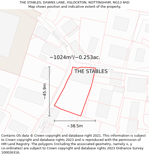 THE STABLES, DAWNS LANE, ASLOCKTON, NOTTINGHAM, NG13 9AD: Plot and title map