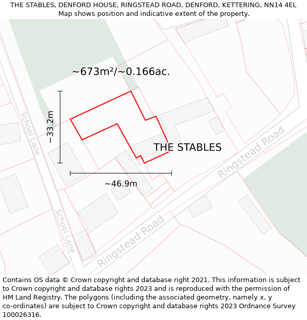 THE STABLES, DENFORD HOUSE, RINGSTEAD ROAD, DENFORD, KETTERING, NN14 4EL: Plot and title map