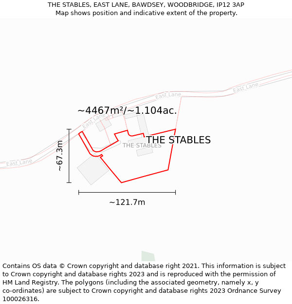 THE STABLES, EAST LANE, BAWDSEY, WOODBRIDGE, IP12 3AP: Plot and title map