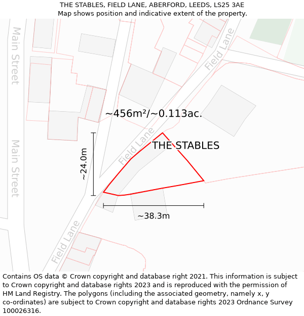 THE STABLES, FIELD LANE, ABERFORD, LEEDS, LS25 3AE: Plot and title map