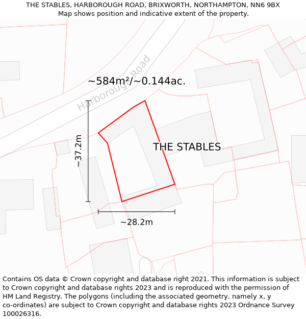 THE STABLES, HARBOROUGH ROAD, BRIXWORTH, NORTHAMPTON, NN6 9BX: Plot and title map