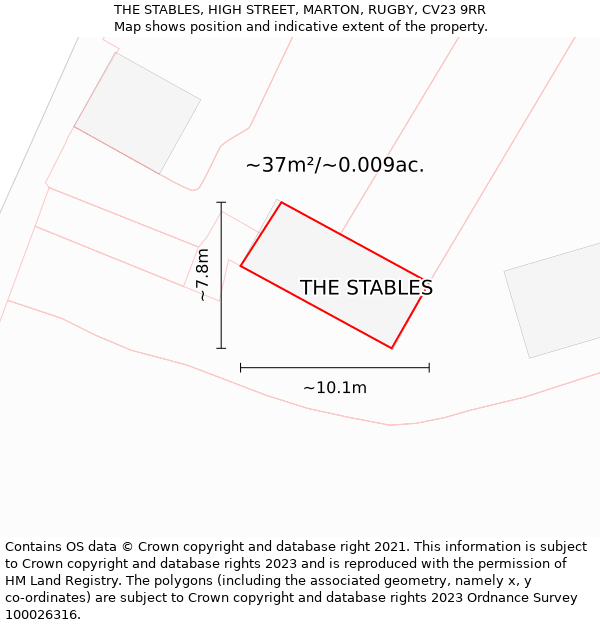 THE STABLES, HIGH STREET, MARTON, RUGBY, CV23 9RR: Plot and title map