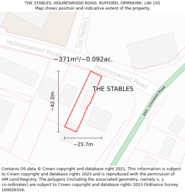 THE STABLES, HOLMESWOOD ROAD, RUFFORD, ORMSKIRK, L40 1SS: Plot and title map