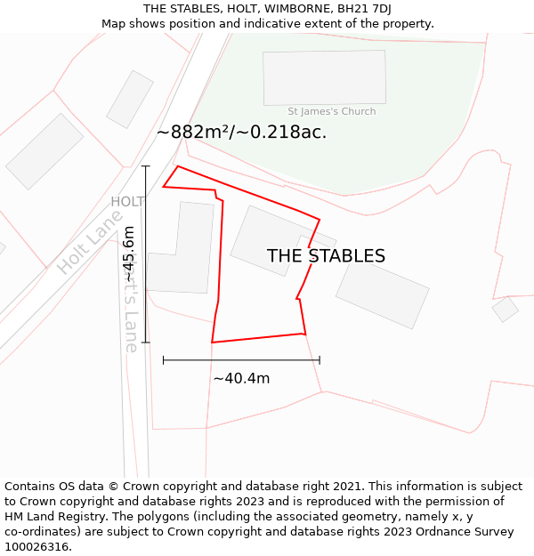 THE STABLES, HOLT, WIMBORNE, BH21 7DJ: Plot and title map