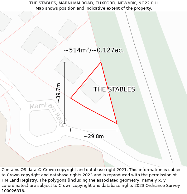 THE STABLES, MARNHAM ROAD, TUXFORD, NEWARK, NG22 0JH: Plot and title map