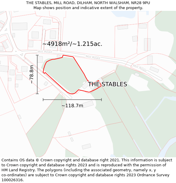 THE STABLES, MILL ROAD, DILHAM, NORTH WALSHAM, NR28 9PU: Plot and title map