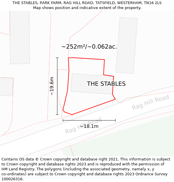 THE STABLES, PARK FARM, RAG HILL ROAD, TATSFIELD, WESTERHAM, TN16 2LS: Plot and title map