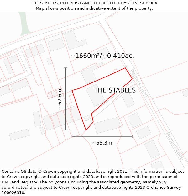THE STABLES, PEDLARS LANE, THERFIELD, ROYSTON, SG8 9PX: Plot and title map