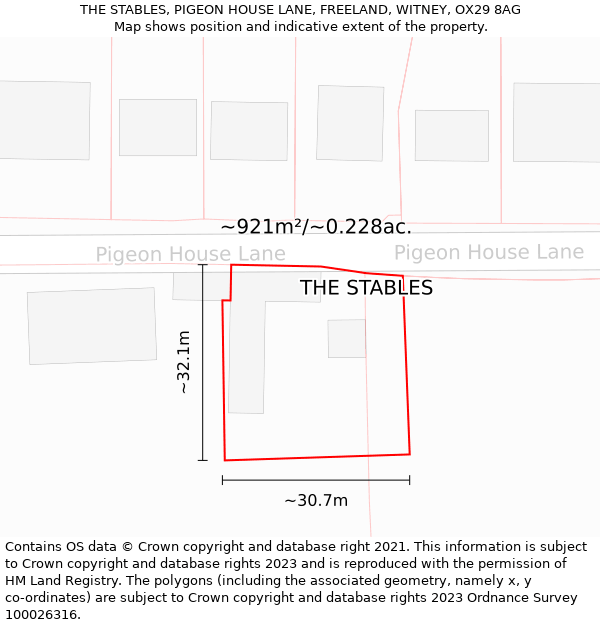 THE STABLES, PIGEON HOUSE LANE, FREELAND, WITNEY, OX29 8AG: Plot and title map