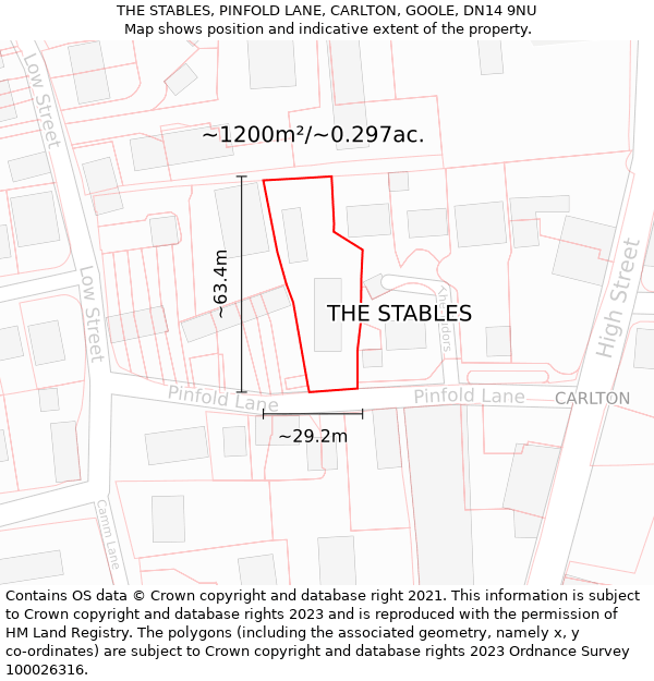 THE STABLES, PINFOLD LANE, CARLTON, GOOLE, DN14 9NU: Plot and title map