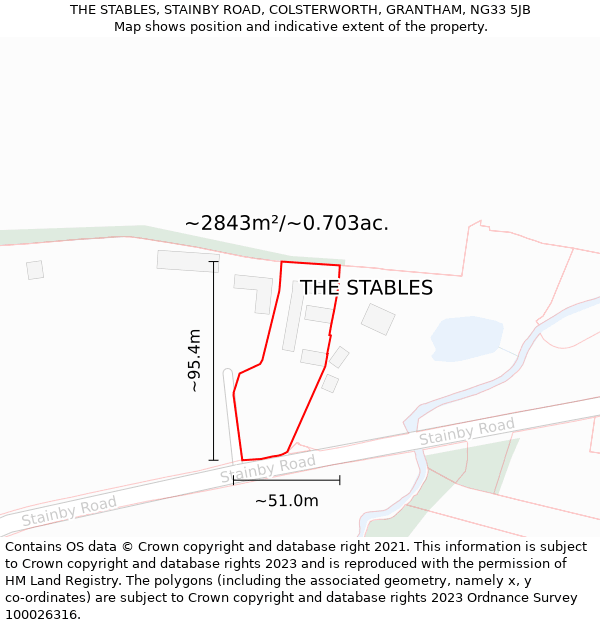 THE STABLES, STAINBY ROAD, COLSTERWORTH, GRANTHAM, NG33 5JB: Plot and title map