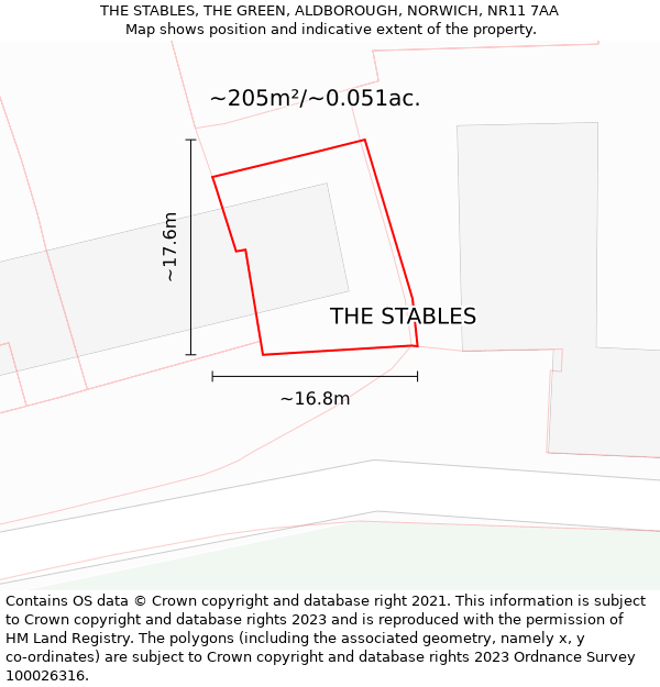 THE STABLES, THE GREEN, ALDBOROUGH, NORWICH, NR11 7AA: Plot and title map