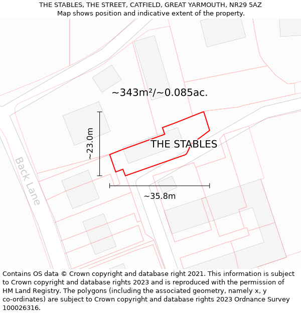 THE STABLES, THE STREET, CATFIELD, GREAT YARMOUTH, NR29 5AZ: Plot and title map