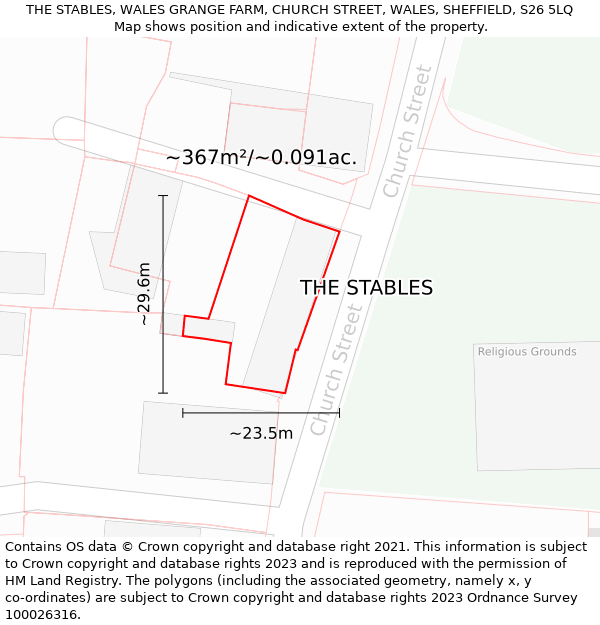 THE STABLES, WALES GRANGE FARM, CHURCH STREET, WALES, SHEFFIELD, S26 5LQ: Plot and title map