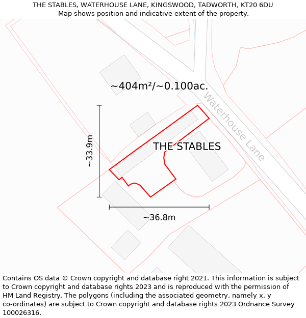 THE STABLES, WATERHOUSE LANE, KINGSWOOD, TADWORTH, KT20 6DU: Plot and title map