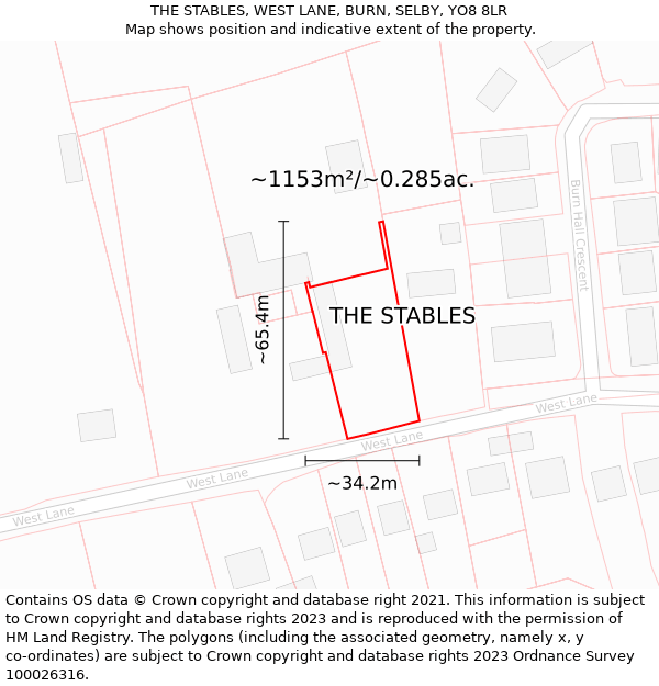 THE STABLES, WEST LANE, BURN, SELBY, YO8 8LR: Plot and title map
