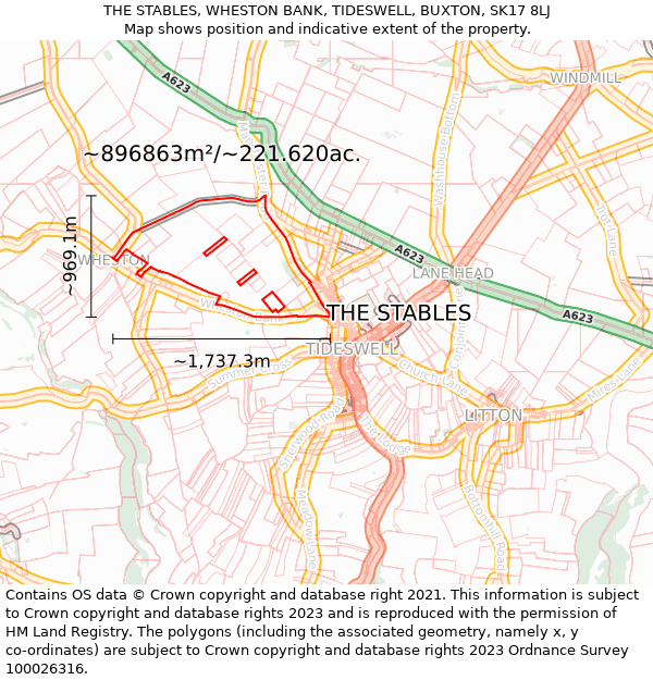 THE STABLES, WHESTON BANK, TIDESWELL, BUXTON, SK17 8LJ: Plot and title map