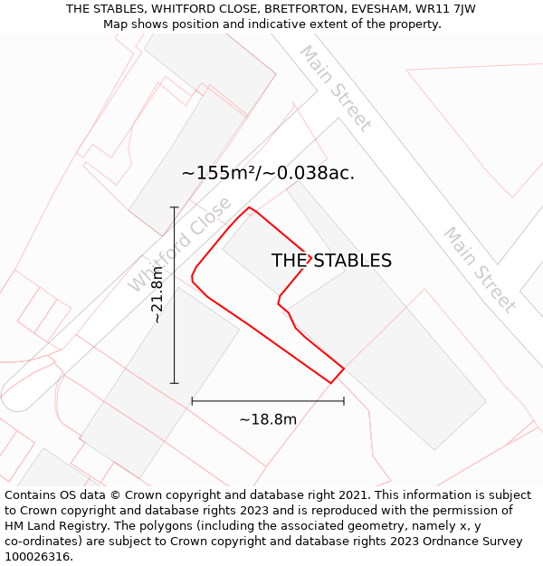 THE STABLES, WHITFORD CLOSE, BRETFORTON, EVESHAM, WR11 7JW: Plot and title map