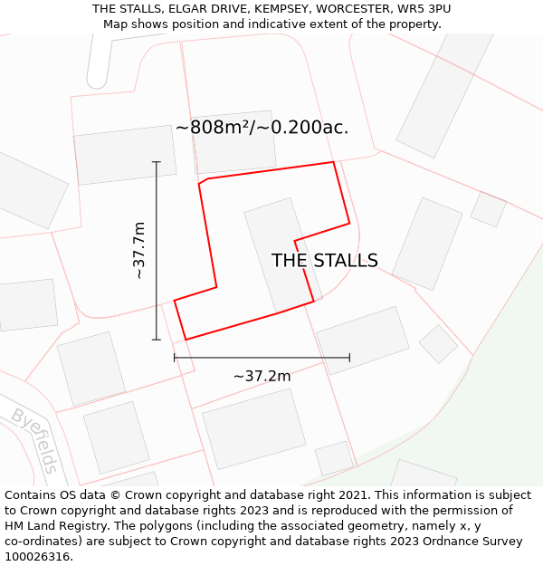 THE STALLS, ELGAR DRIVE, KEMPSEY, WORCESTER, WR5 3PU: Plot and title map