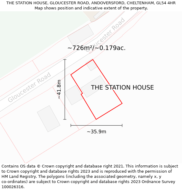 THE STATION HOUSE, GLOUCESTER ROAD, ANDOVERSFORD, CHELTENHAM, GL54 4HR: Plot and title map