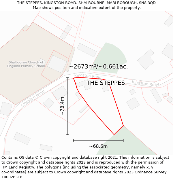 THE STEPPES, KINGSTON ROAD, SHALBOURNE, MARLBOROUGH, SN8 3QD: Plot and title map