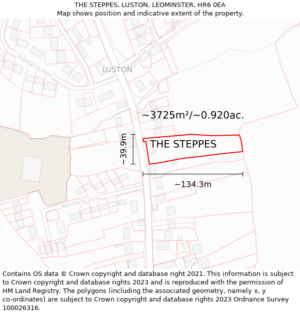 THE STEPPES, LUSTON, LEOMINSTER, HR6 0EA: Plot and title map