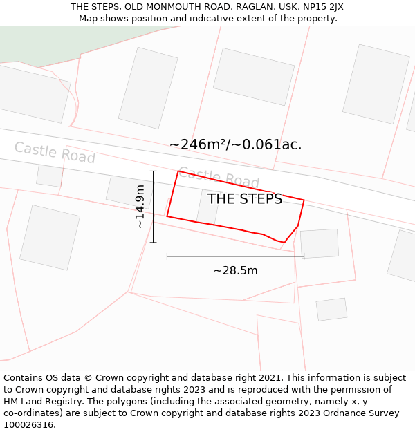 THE STEPS, OLD MONMOUTH ROAD, RAGLAN, USK, NP15 2JX: Plot and title map