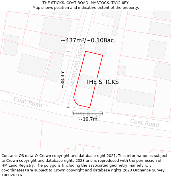 THE STICKS, COAT ROAD, MARTOCK, TA12 6EY: Plot and title map