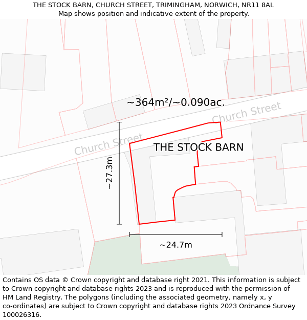 THE STOCK BARN, CHURCH STREET, TRIMINGHAM, NORWICH, NR11 8AL: Plot and title map
