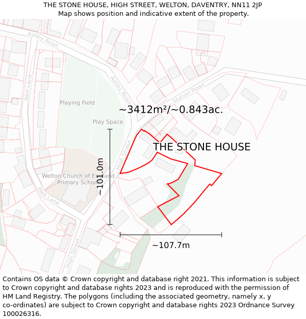 THE STONE HOUSE, HIGH STREET, WELTON, DAVENTRY, NN11 2JP: Plot and title map