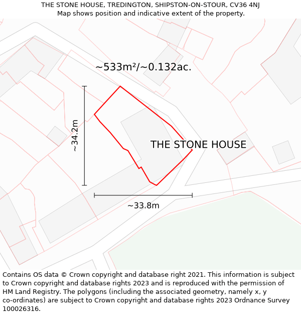 THE STONE HOUSE, TREDINGTON, SHIPSTON-ON-STOUR, CV36 4NJ: Plot and title map