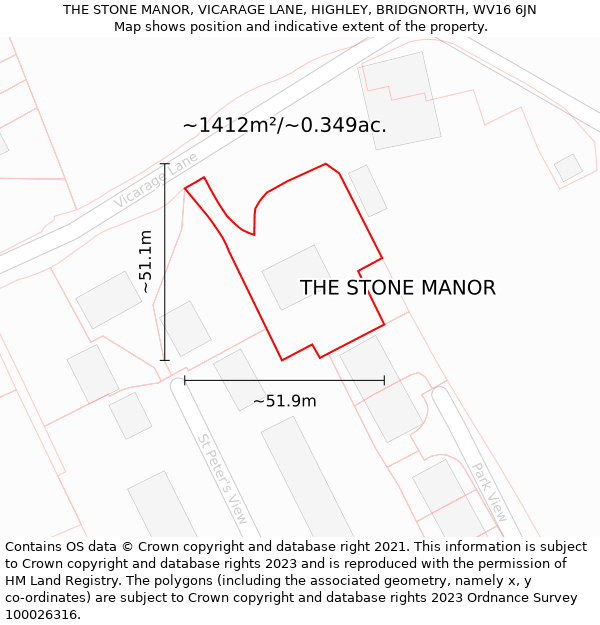 THE STONE MANOR, VICARAGE LANE, HIGHLEY, BRIDGNORTH, WV16 6JN: Plot and title map