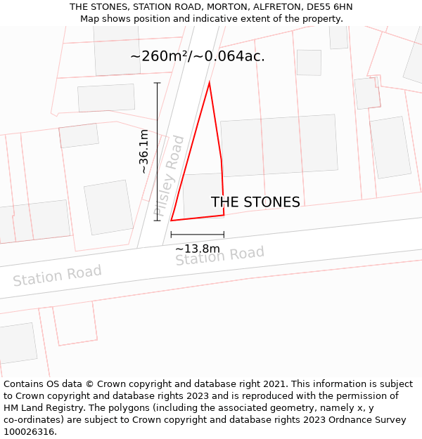 THE STONES, STATION ROAD, MORTON, ALFRETON, DE55 6HN: Plot and title map