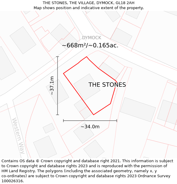 THE STONES, THE VILLAGE, DYMOCK, GL18 2AH: Plot and title map