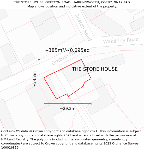 THE STORE HOUSE, GRETTON ROAD, HARRINGWORTH, CORBY, NN17 3AD: Plot and title map