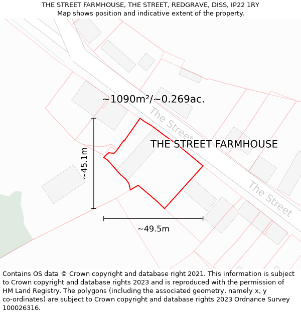 THE STREET FARMHOUSE, THE STREET, REDGRAVE, DISS, IP22 1RY: Plot and title map