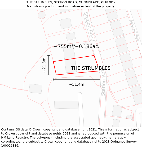 THE STRUMBLES, STATION ROAD, GUNNISLAKE, PL18 9DX: Plot and title map