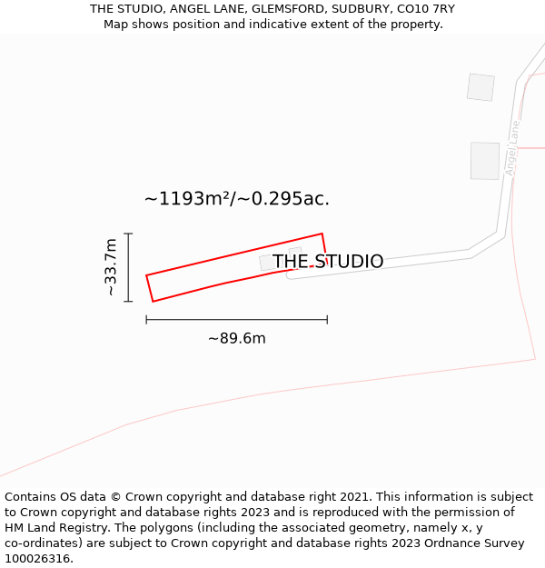 THE STUDIO, ANGEL LANE, GLEMSFORD, SUDBURY, CO10 7RY: Plot and title map