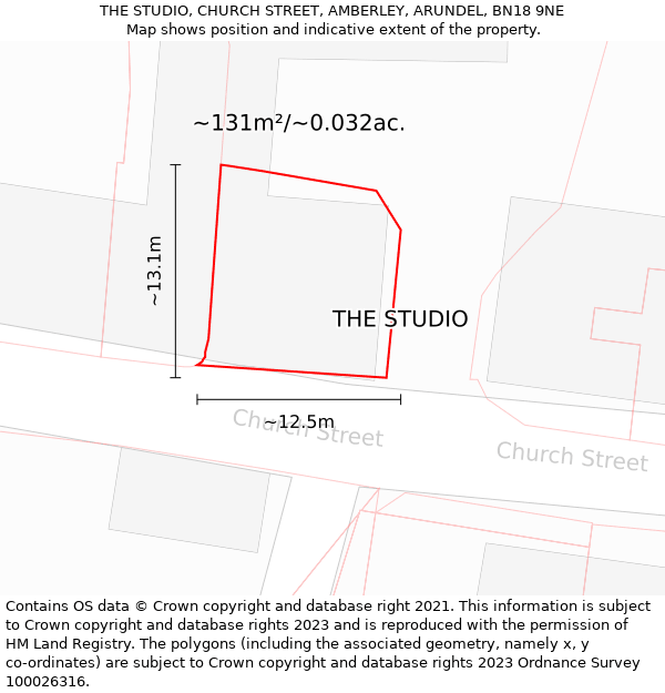 THE STUDIO, CHURCH STREET, AMBERLEY, ARUNDEL, BN18 9NE: Plot and title map