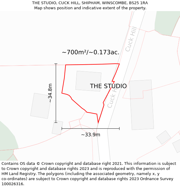 THE STUDIO, CUCK HILL, SHIPHAM, WINSCOMBE, BS25 1RA: Plot and title map