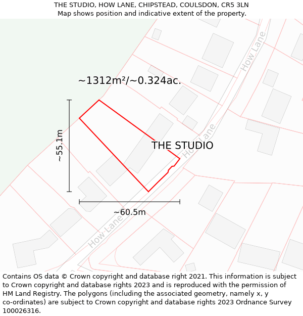 THE STUDIO, HOW LANE, CHIPSTEAD, COULSDON, CR5 3LN: Plot and title map