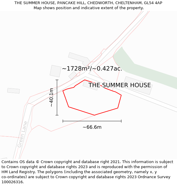 THE SUMMER HOUSE, PANCAKE HILL, CHEDWORTH, CHELTENHAM, GL54 4AP: Plot and title map