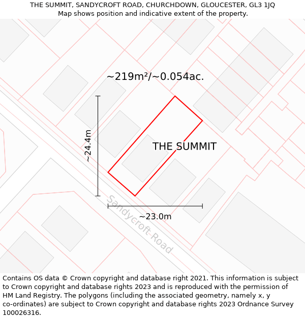 THE SUMMIT, SANDYCROFT ROAD, CHURCHDOWN, GLOUCESTER, GL3 1JQ: Plot and title map