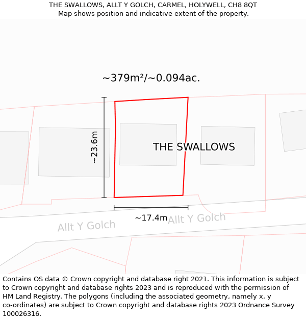 THE SWALLOWS, ALLT Y GOLCH, CARMEL, HOLYWELL, CH8 8QT: Plot and title map