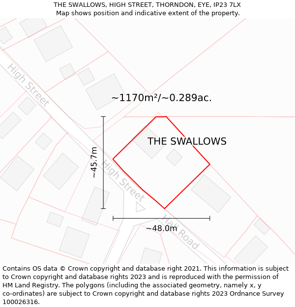 THE SWALLOWS, HIGH STREET, THORNDON, EYE, IP23 7LX: Plot and title map