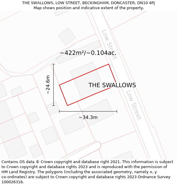 THE SWALLOWS, LOW STREET, BECKINGHAM, DONCASTER, DN10 4PJ: Plot and title map